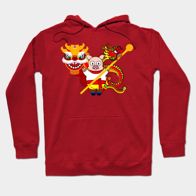 Happy Chinese New Year! The Lion, The Pig and The Dragon Hoodie by cholesterolmind
